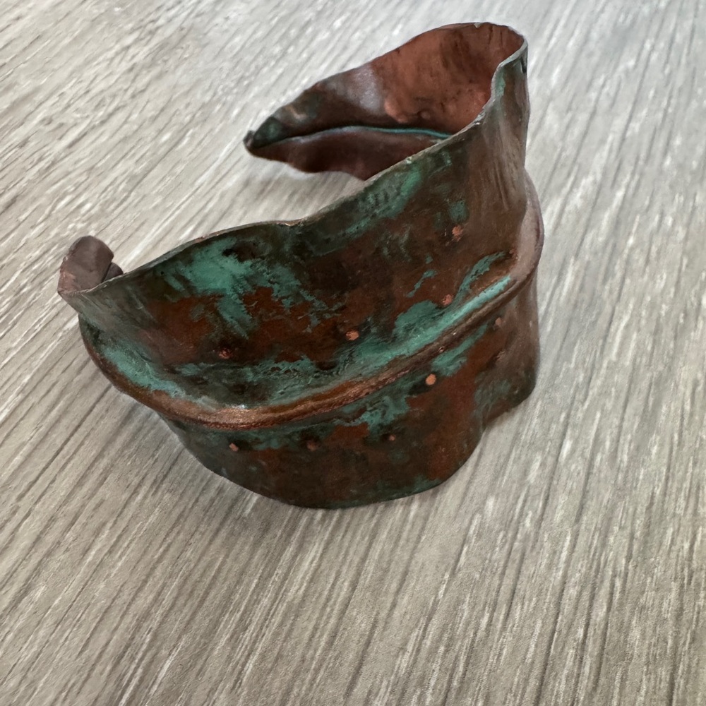 Artistic Copper and Turqoise Patina Hammered Cuff Bracelet